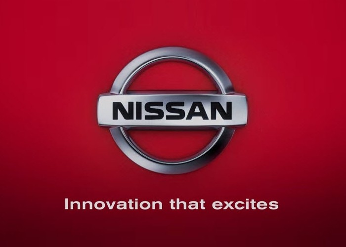 Nissan logo on the red background