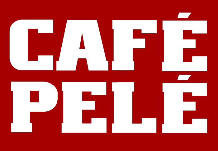 Café Pelé logo, red background
