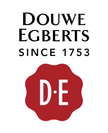 Douwe Egberts logo, wordmark, white bg