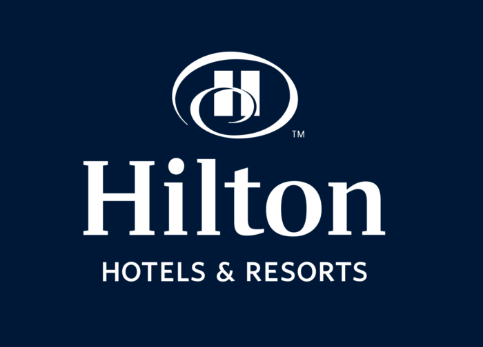 Hilton logo, blue background