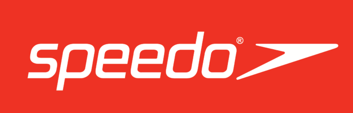 Speedo logo, red bg