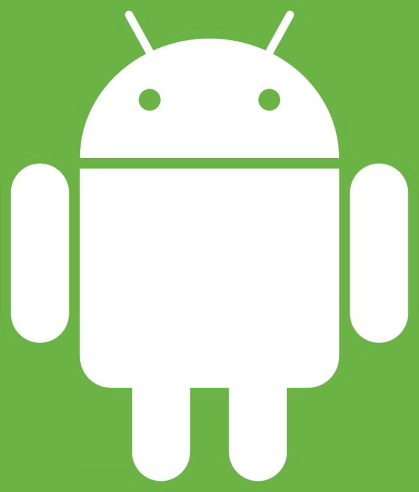 White Android robot on the green background