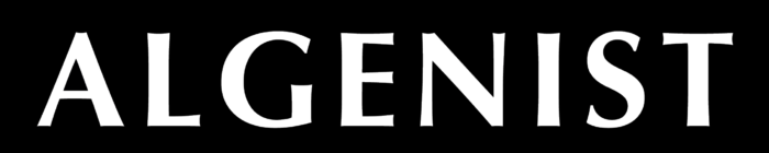 Algenist logo, black bg