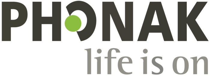 Phonak logo, slogan (life is on)